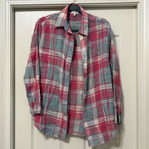 LA MIEL Flannel Button Down Blouse